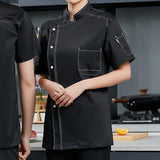 Maxbell Men Women Chef Coat Jacket with Pockets Summer for Bakery Food Service 4XL Black