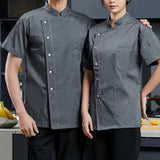 Maxbell Men Women Chef Coat Jacket with Pockets Summer for Bakery Food Service 3XL Gray