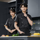 Maxbell Men Women Chef Coat Jacket Snap Button Food Service Summer for Waiter Hotel 2XL Size Black