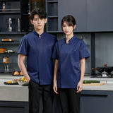 Maxbell Chef Coat Short Sleeve chef Jacket for Restaurant Bakery Dark Blue XXL