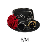 Maxbell Steampunk Floral Top Hat with Flower Goggles Gothic Punk Fedoras Costume S