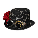 Maxbell Steampunk Floral Top Hat with Flower Goggles Gothic Punk Fedoras Costume S