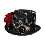 Maxbell Steampunk Floral Top Hat with Flower Goggles Gothic Punk Fedoras Costume S