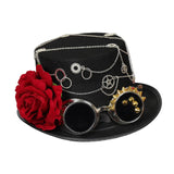 Maxbell Steampunk Floral Top Hat with Flower Goggles Gothic Punk Fedoras Costume S