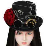 Maxbell Steampunk Floral Top Hat with Flower Goggles Gothic Punk Fedoras Costume S