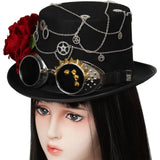 Maxbell Steampunk Floral Top Hat with Flower Goggles Gothic Punk Fedoras Costume S