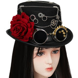 Maxbell Steampunk Floral Top Hat with Flower Goggles Gothic Punk Fedoras Costume S