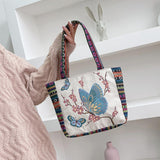 Maxbell Women Canvas Shoulder Bag Vacation Lightweight Shopping Bag Satchel Casual Butterfly Flower