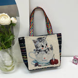 Maxbell Women Canvas Shoulder Bag Vacation Lightweight Shopping Bag Satchel Casual Cat