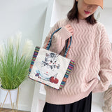 Maxbell Women Canvas Shoulder Bag Vacation Lightweight Shopping Bag Satchel Casual Cat