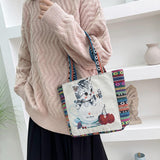 Maxbell Women Canvas Shoulder Bag Vacation Lightweight Shopping Bag Satchel Casual Cat