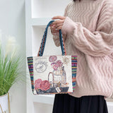 Maxbell Women Canvas Shoulder Bag Vacation Lightweight Shopping Bag Satchel Casual Flower