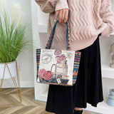Maxbell Women Canvas Shoulder Bag Vacation Lightweight Shopping Bag Satchel Casual Flower