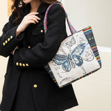 Maxbell Women Canvas Shoulder Bag Vacation Lightweight Shopping Bag Satchel Casual Butterfly