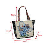 Maxbell Women Canvas Shoulder Bag Vacation Lightweight Shopping Bag Satchel Casual Blue Elephant
