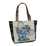 Maxbell Women Canvas Shoulder Bag Vacation Lightweight Shopping Bag Satchel Casual Blue Elephant