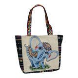 Maxbell Women Canvas Shoulder Bag Vacation Lightweight Shopping Bag Satchel Casual Blue Elephant