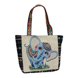 Maxbell Women Canvas Shoulder Bag Vacation Lightweight Shopping Bag Satchel Casual Blue Elephant