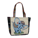 Maxbell Women Canvas Shoulder Bag Vacation Lightweight Shopping Bag Satchel Casual Blue Elephant