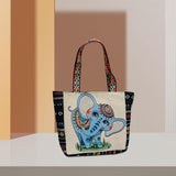 Maxbell Women Canvas Shoulder Bag Vacation Lightweight Shopping Bag Satchel Casual Blue Elephant