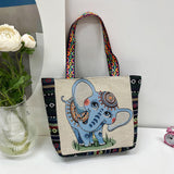 Maxbell Women Canvas Shoulder Bag Vacation Lightweight Shopping Bag Satchel Casual Blue Elephant