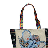 Maxbell Women Canvas Shoulder Bag Vacation Lightweight Shopping Bag Satchel Casual Blue Elephant