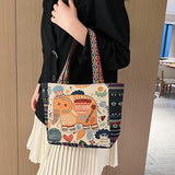 Maxbell Women Canvas Shoulder Bag Vacation Lightweight Shopping Bag Satchel Casual Orange Elephant