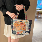 Maxbell Women Canvas Shoulder Bag Vacation Lightweight Shopping Bag Satchel Casual Orange Elephant