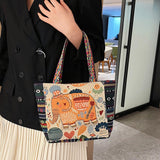 Maxbell Women Canvas Shoulder Bag Vacation Lightweight Shopping Bag Satchel Casual Orange Elephant