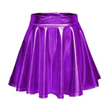 Maxbell A Line Mini Skirt Comfortable Versatile Pleated Skirt for Travel Violet Large