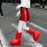 Maxbell Rain Boots Lightweight Big and Round Toe Shoes for Party Outdoor Holidays Red for Kid 31-35