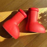 Maxbell Rain Boots Lightweight Big and Round Toe Shoes for Party Outdoor Holidays Red for Kid 31-35
