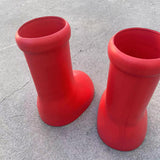 Maxbell Rain Boots Lightweight Big and Round Toe Shoes for Party Outdoor Holidays Red Adult 42-46