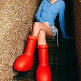 Maxbell Rain Boots Lightweight Big and Round Toe Shoes for Party Outdoor Holidays Red Adult 42-46