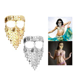 Maxbell Cosplay Belly Dance Face Veil Metal Veils for Masquerade Party Supplies Prom Aureate