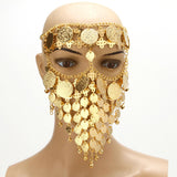 Maxbell Cosplay Belly Dance Face Veil Metal Veils for Masquerade Party Supplies Prom Aureate