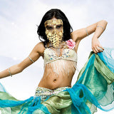 Maxbell Cosplay Belly Dance Face Veil Metal Veils for Masquerade Party Supplies Prom Aureate