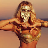 Maxbell Cosplay Belly Dance Face Veil Metal Veils for Masquerade Party Supplies Prom Aureate