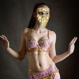 Maxbell Cosplay Belly Dance Face Veil Metal Veils for Masquerade Party Supplies Prom Aureate