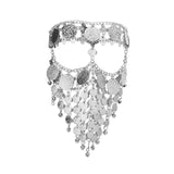 Maxbell Cosplay Belly Dance Face Veil Metal Veils for Masquerade Party Supplies Prom Argent