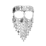 Maxbell Cosplay Belly Dance Face Veil Metal Veils for Masquerade Party Supplies Prom Argent