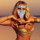 Maxbell Cosplay Belly Dance Face Veil Metal Veils for Masquerade Party Supplies Prom Argent
