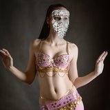 Maxbell Cosplay Belly Dance Face Veil Metal Veils for Masquerade Party Supplies Prom Argent