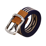 Maxbell Canvas Belt Woven Wide Casual Strap for Trousers Jeans Accessories Travel Blue Stripe 100cm