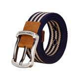 Maxbell Canvas Belt Woven Wide Casual Strap for Trousers Jeans Accessories Travel Blue Stripe 100cm