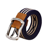 Maxbell Canvas Belt Woven Wide Casual Strap for Trousers Jeans Accessories Travel Blue Stripe 100cm