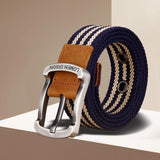 Maxbell Canvas Belt Woven Wide Casual Strap for Trousers Jeans Accessories Travel Blue Stripe 100cm