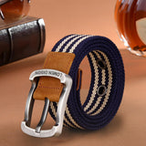 Maxbell Canvas Belt Woven Wide Casual Strap for Trousers Jeans Accessories Travel Blue Stripe 100cm