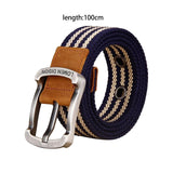 Maxbell Canvas Belt Woven Wide Casual Strap for Trousers Jeans Accessories Travel Blue Stripe 100cm