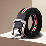 Maxbell Canvas Belt Woven Wide Casual Strap for Trousers Jeans Accessories Travel Red Stripe 100cm